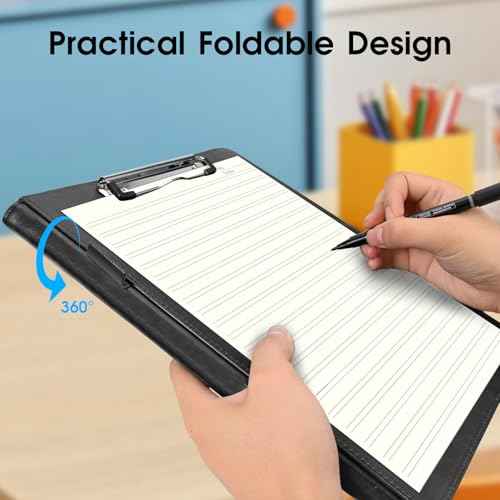 Professional Portfolio Binder with Clipboard, Faux Leather Padfolio Organizer for Resume, Interview Business Conference, Legal Pad Holder for A4 Letter Size Notepad with Multi-Pocket Storage (Black)