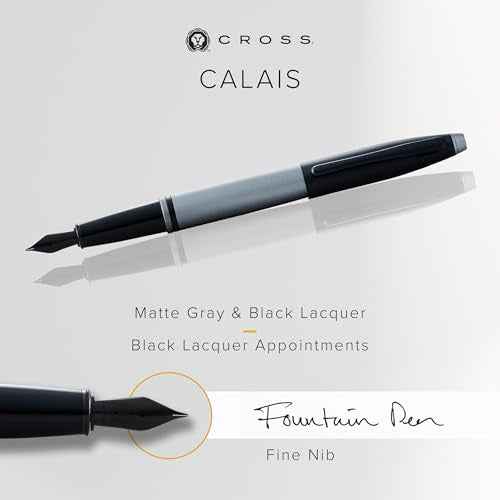 Cross Calais Refillable Fountain Presented in a Luxury Gift Box - Medium Point, Black Ink, Matte Gray & Black