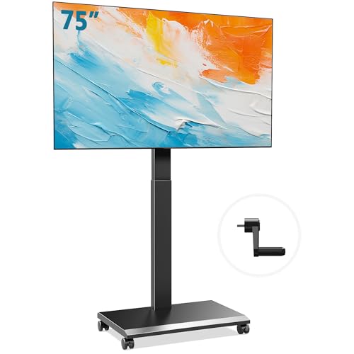 FITUEYES Hand Crank Lift TV Stand with Wheels for 32-75 Inch TVs – Black