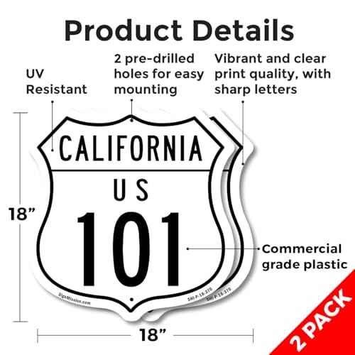 California Route Marker Shield Sign Us 101 (2 Pack) 18 inch X 18 inch Shield Shaped Commercial Grade Plastic Signs Weather Resistant, UV Protected for Workplace Made in the USA