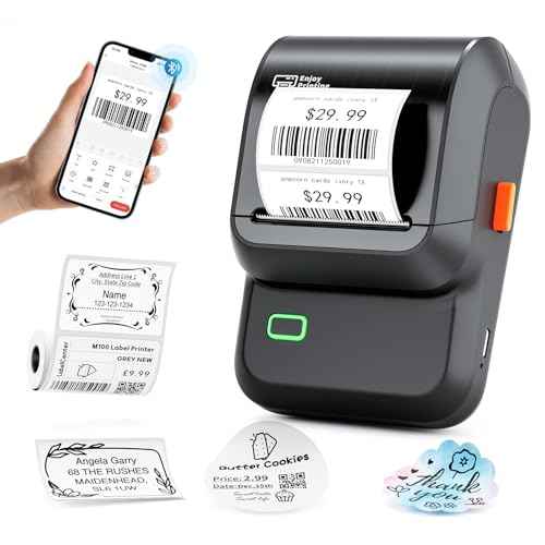 Label Maker Machine with Tapes, M100 Address Label Maker, Barcode Label Printer with 2000 Icons and 300 Templates, Bluetooth Thermal Label Printer for Small Business, Home, Logo, Office, School, Black