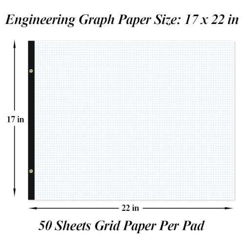 (2-Pack) Large Engineering Graph Paper - 22" x 17" Grid Paper, 100 Sheets/200 Pages, 4"x4" Grid Pad, Giant Drafting Pad Sketching Graph Paper for Engineer Architect Designer Mathematician Draftsman