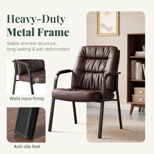 HAPPYMONT Waiting Room Chair Set of 2 – Modern Brown PU Leather Reception Chairs