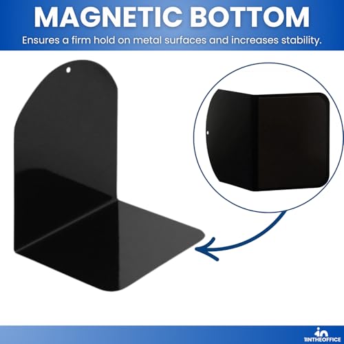 Magnetic Metal Bookends for Shelves 6 x 5 x 7 inches — Black, Pack of 4 (Variation 4)
