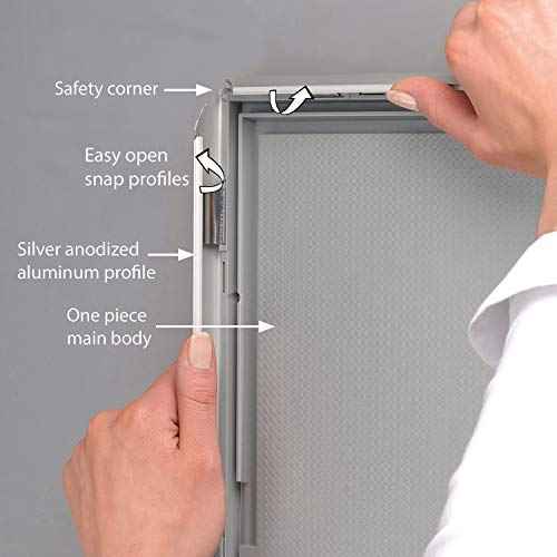 M&T Displays Opti Snap Poster Frame 8.5x11 Inch with Back Support Silver Color Aluminum Profile, Front Loading, Wall Mounting, Photo, Picture, Document, Sign Holder