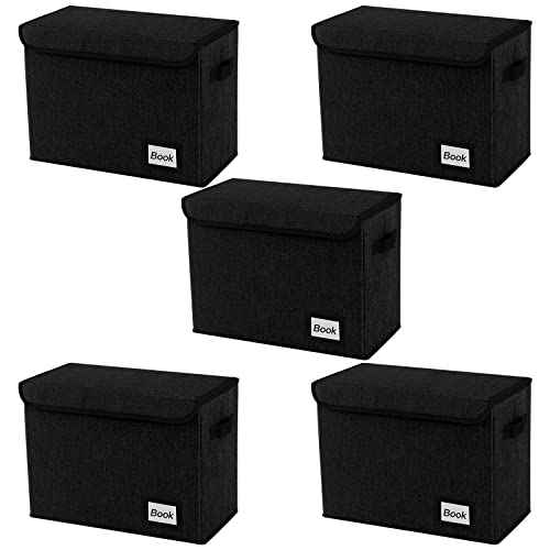 5 Pack Comic Book Storage Boxes, 15.8" X 7.8" X 11.8", Collapsible Comic Short Box, Holds 160-180 Collection Comic Book Container Holder Shelf Protector Organizer Bin (Black)