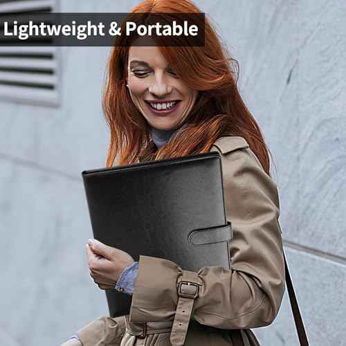 Professional Padfolio with Clipboard, Faux Leather Portfolio Folder Binder, Legal Pad Holder for A4 Letter Size Notepad, Resume, Writing Pad, Ideal Organizer for Business Office Conference, Black