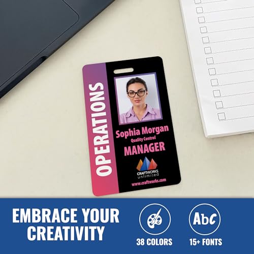 BadgeZoo Custom Print Employee ID Badge Vertical – Double-Sided with Name, Photo, Logo & Barcode (ID Vertical)