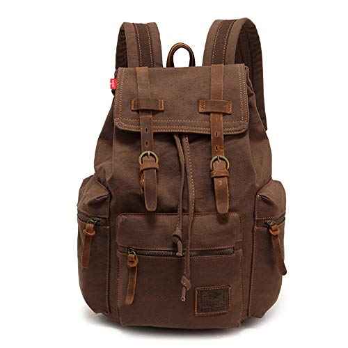 koolehaoda Vintage Canvas Backpack Rucksack Unisex Casual Backpack for 12-17" Laptop Backpack Travel Camping Hiking Bag (L-Coffee)