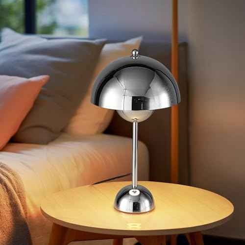 COSYLUX Modern Small Table Lamp for Bedroom, Cute Dome Shade Reflecting Light Reading Lamp for Living Room, Kid's Room, Study, Office, Beside Bedside Nightstand Desk Lamp(Chrome)