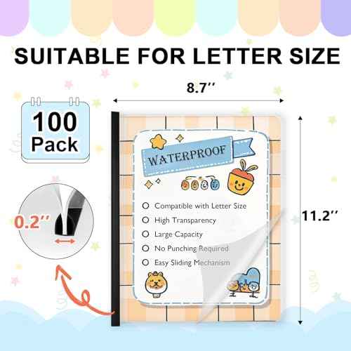 TOTiyea 100 Pack Letter Size Clear Report Covers with Sliding Bars, 5mm (25 Sheet Capacity) Sliding Bar File Folders, Black