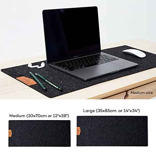 Large Wool Felt Desk Pad - 12x28 inch (30x70 cm.) Water & Soil Resistant Minimalist Design