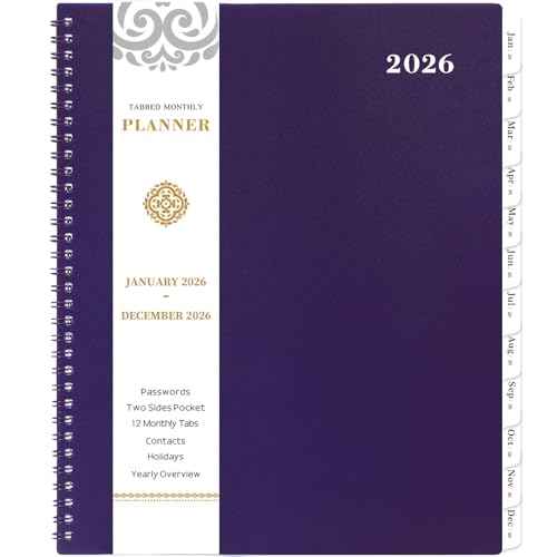 2026 Monthly Planner - Monthly Planner/Calendar 2026, JAN. 2026 - DEC. 2026, 9'' x 11'', 2026 Planners with12-Months, Month Tabs - Purple
