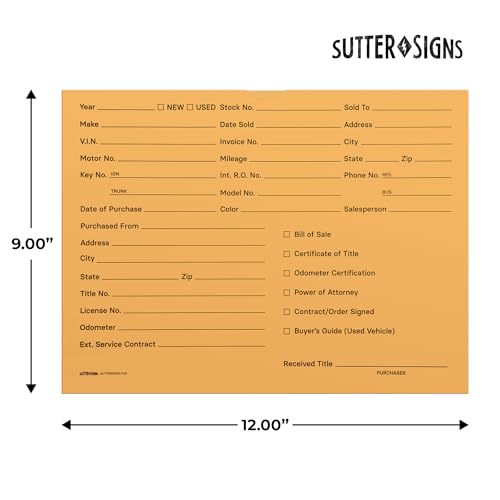 Sutter Signs 9x12 Car Dealership Document Envelopes Pack of 100