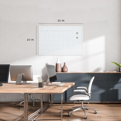 U Brands Magnetic Dry Erase Calendar White Board 30x20 Inches with Wood Frame