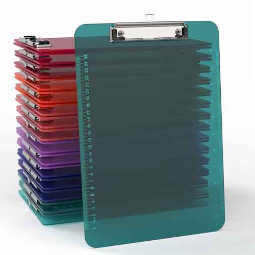 Bulk Clipboards Set of 30, 8.5x11 Plastic Colored Clear Clip Board with Ruler, Suitable for Classroom, Students, Kid, Size 9" x 12.5" with Low Profile Clip, Office & School Supply