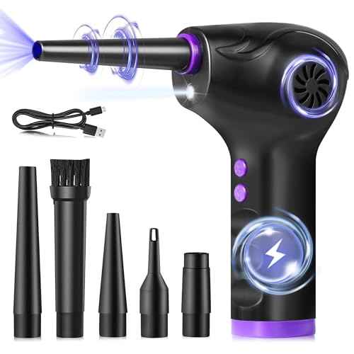 Compressed Air Duster,2-Gear to 60000RPM Electric Air Duster with LED Light, 6000mAh Rechargeable Cordless Air Duster for Computer Keyboard