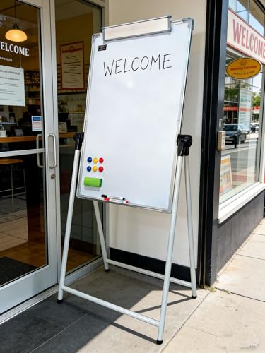 ADDXINH White Magnetic Double-Sided Whiteboard Easel 24x36'' with Stand, Adjustable Height, Foldable Dry Erase Board for Home Office & Teaching