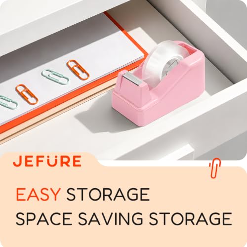 JEFURE Lightweight Desktop Tape Dispenser with 6 Rolls - 1-Inch Core, Pink