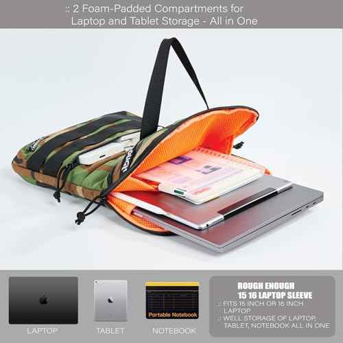 Rough Enough 16 Inch Laptop Case Bag Sleeve for Dual Tablet Storage with Accessory Pocket Handle Shoulder Strap Outdoor Travel Tactical Cordura Camo