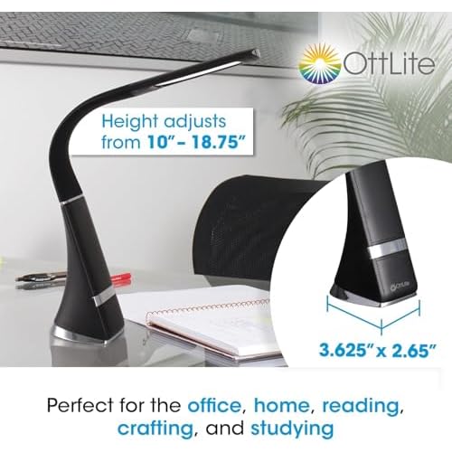 OttLite Recharge LED Desk Lamp with ClearSun LED Technology - Portable, Dimmable & Flexible Gooseneck - Travel-Friendly Task Lamp with Rechargeable Battery - for Home, Reading, Office & College Dorms