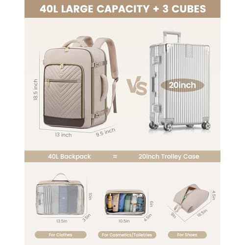 LOVEVOOK Travel Backpack For Women,40L Carry On Backpack Flight Approved,TSA Personal Item Travel Bag Fits 17 Inch Laptop,Business Weekender Overnight Daypack with 3 Packing Cubes