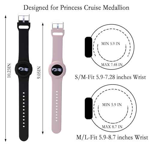 4 Pack Princess Cruise Medallion Holders for Kids and Adults, Silicone Wristbands for Carnival Ocean Medallion - 2 Sizes (S/M and M/L) in One Pack, Black and Dark Blue (M/L), Pink and White (S/M)