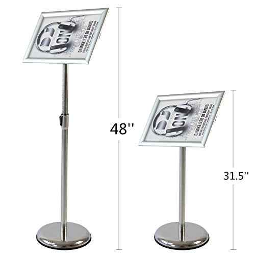 T-SIGN Adjustable Pedestal Sign Holder Poster Stand - 11 x 17 Inch Vertical & Horizontal Sign Stand Displayed Poster Holder - Round Base Sign Stands for Display, Outdoor Sign Holder - Silver