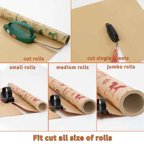 LIZAAL 2-Pack Wrapping Paper Cutter with 3 Replaceable Blades | New Gift Wrap Cutter with Wheels | Birthday and Christmas Wrapping Paper Cutter Slider for Home, Office or Classroom (Black & Green)
