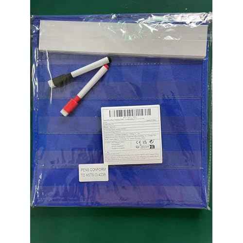 Blue Tabletop Desktop Pocket Chart with Bonus 20X Dry Erase Cards. Double Sided and Self-Standing (13¡± X 12¡±)