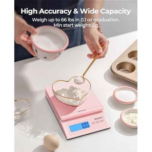 MUNBYN Shipping Scale, Accurate 66lb/0.1oz Postal Scale with Sweet Pink Style, Hold/Tear/PCS Function, Auto-Off, Battery & AC Adapter, Back-Lit LCD Display, Digital Scale for Packages and Food Pink