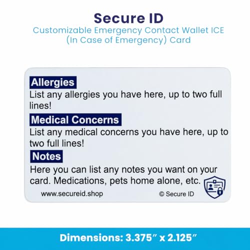 Custom Emergency Contact Wallet Card with Medical Info & Key Tag