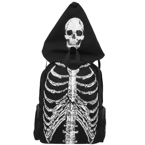 Punk Skull Black Vintage Backpack Gothic Ribcage Skeleton Laptop Bag EMO Backpack for Men and Women