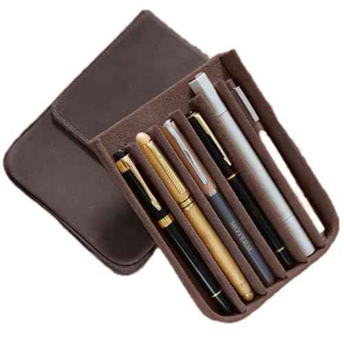 Leather Fountain Pen Case Collector Organizer,Pencil Case Handmade Pen Protective Sleeve (Magnetic 6 slots)