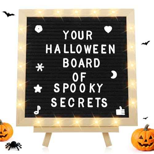 Light up Letter Board with LED Lights - 10in ¡¿ 10in Felt Changeable Message Board with Frame Letters for Halloween Wedding Party Home Fall Decorations Housewarming Gifts, Black