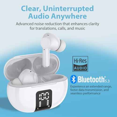 AI Language Translator, Bluetooth 5.3 Earbuds, Two Way Real time 40H Play time Translator Device for 144 laguagues, Compatible with iOS & Android, Fit for Travel/Business/Learning - White