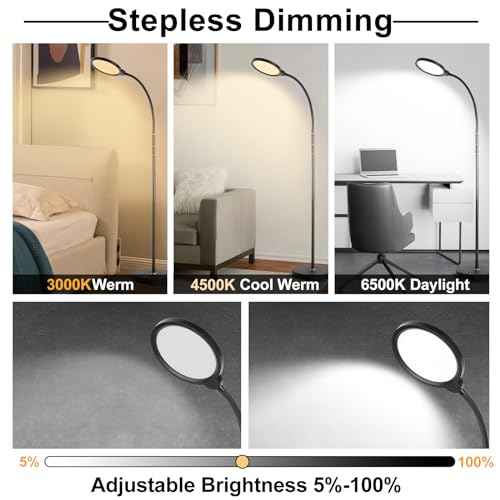 LED Floor Lamp, Living Room Lamps, 3 Color Temperatures Bright Modern Tall Lamp, Adjustable Gooseneck Standing Lamp with Remote & Touch Control,Floor Lamp for Living Room, Bedroom, Office