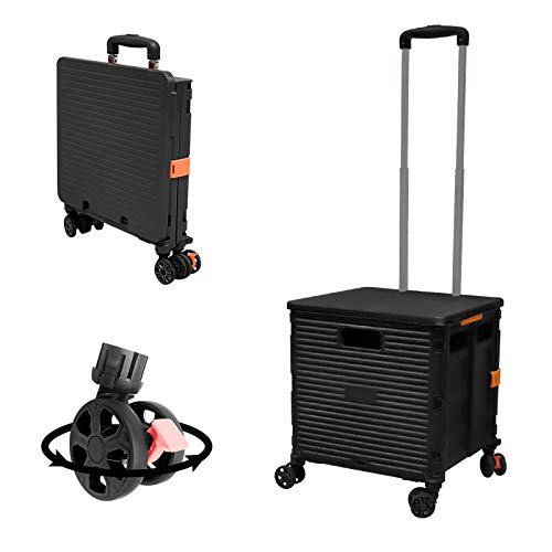 FELICON SELORSS Foldable Utility Cart with Double Wheels, Portable Rolling Crate - Black