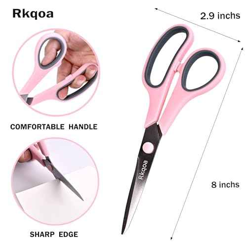 Pink Scissors Pack, Rkqoa 8" All Purpose Scissor - High Performance and Designed for Everyday use, Stainless Steel Shears Set with Comfort Grip, Right/Left Handed