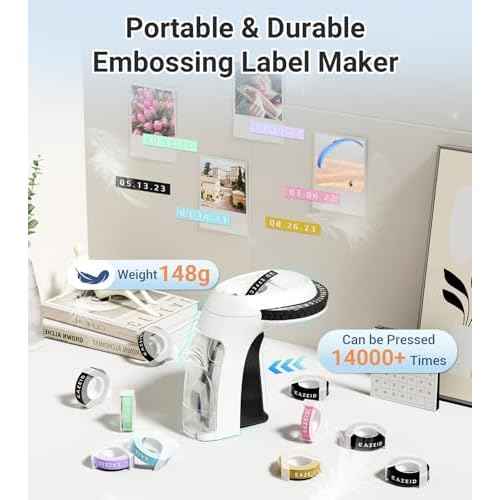 Embossing Label Maker Machine with Tapes, Vintage Embossed Label Maker Manual, Retro 3D Black Emboss Labeler with 10 Rolls 9mm Macaroon Embossing Label Tapes for Home Scrapbooking Supplies, DIY Craft