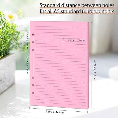 Lined Refill Paper, A5 Planner Inserts, Colorful Ruled Journal Fillers for 6-Ring Binder,5-color 120 GSM Thick Loose Leaf Paper,50 Sheets/100 Pages(50, A5£¨8.26x5.6in£©)