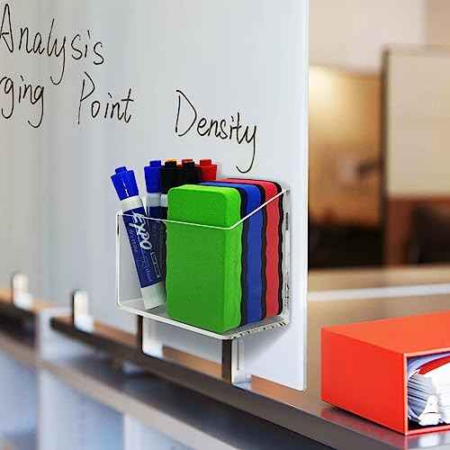 Magnetic Glass Whiteboard Pen Holder - Magnetic Dry Erase Marker Holder for Fridge, Whiteboard, Office, Home, 1 Pack