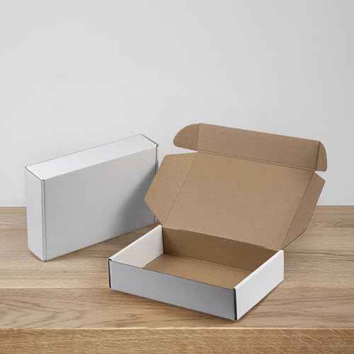 50 Pack 9x6x2 Inches Small Shipping Boxes, White Corrugated Cardboard Boxes, Moving Mailing Packing Box