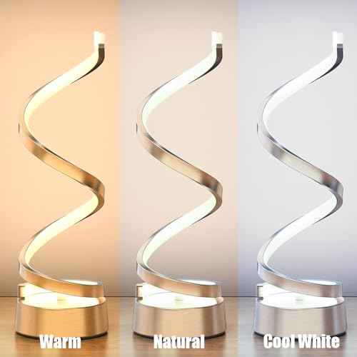 ELINKUME Spiral Lamp,Gold Table Bedside Lamps with Touch,Max 12W,Stepless Dimming Home Desk Lamp,3 Color(3000K/4500K/6000K),Gold Desk Light for Bedroom,Living Room,Study,Office,Kids Room,Meeting Room