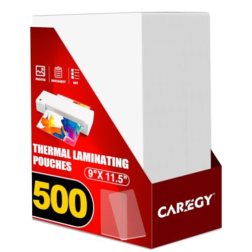CAREGY 500 Pack Laminating Sheets,Holds 8.5 x 11 Inch Sheets,Thermal Laminating Pouches, 3 Mil, 9 x 11.5 Inches Lamination Sheet Paper for Laminator, Round Corner Letter Size