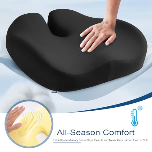 Seat Cushion for Office Chair for Wide Hip & Thigh with Firm Support, Thickened Memory Foam Sciatica Pain Relief Pillow for Proper Posture, Ergonomic Tailbone Pain Relief Cushion for Car Seat, Home