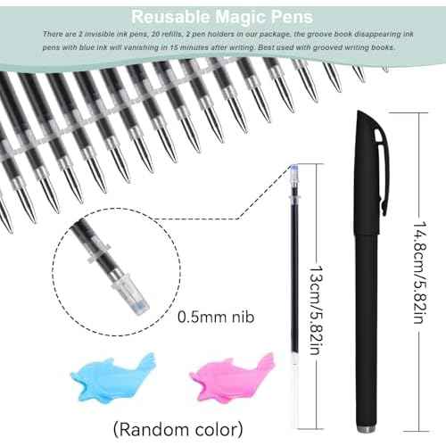 24Pcs Magic Pens & Refills for Magic Grooved Writing Practice, Disappearing Ink Pen Kit with 20 Ink Refills, 2 Pen Shells and 2 Grips, Compatible with Grooved Handwriting Practice for Kids