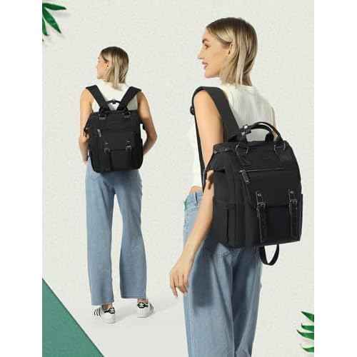 LOVEVOOK Laptop Backpack for Women, 15.6 Inch Work Business Backpacks Purse, Large Capacity Teacher Nurse Bag Work Travel Computer Backpacks, College Bookbag for School, Water Resistant Daypack, Black