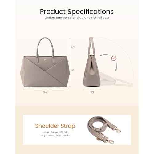 LOVEVOOK Laptop Tote Bag for Women with Large Cup Holder, 15.6 Inch PU Leather Work Bag Teacher Tote Bag, Waterproof Computer Bags Business Office Briefcase Handbag