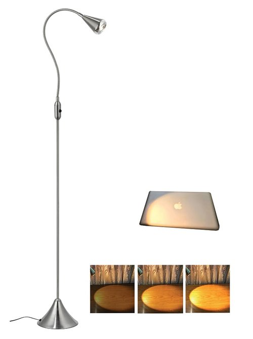 HomeFocus - LED Floor Lamp,Standing Lamp for Reading,Eye-Caring,Stepless Dimming,Floor Lamp for Living Room,Bedroom,LED 5W,Energy Efficient Super Bright (Satin Nickel)